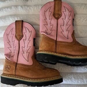 John Deere Pink and Brown Western Boots